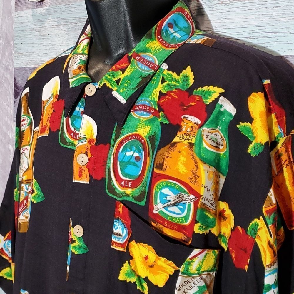 K.A.D. Clothing Vintage Men's Rayon Beer Tropical Hawaiian Shirt Sz XL 623